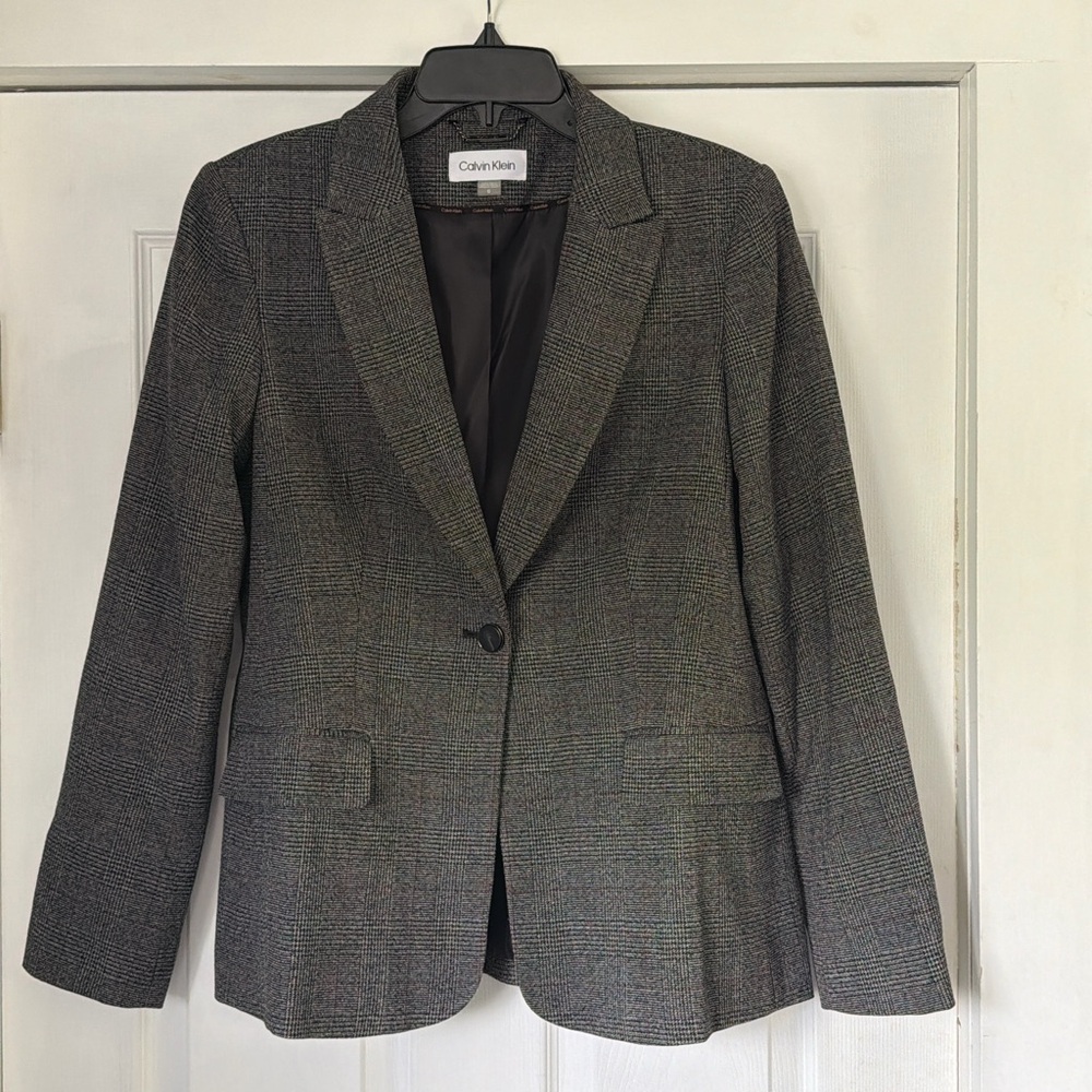 Calvin Klein Plaid Blazer Size 10 - One Button Tailored Jacket NWT Condition